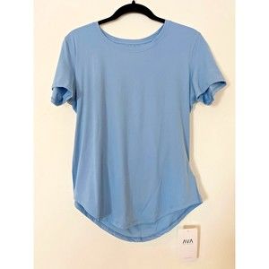 NWT AVA Los Angeles Women's Light Blue Curved Hem Activewear Top Size M